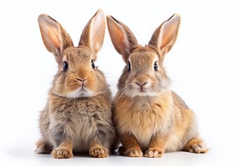 Fototapeta premium Two Charming Rabbits on a White Background A Perfect Image for Stationery Childrens Books and Marketing Materials