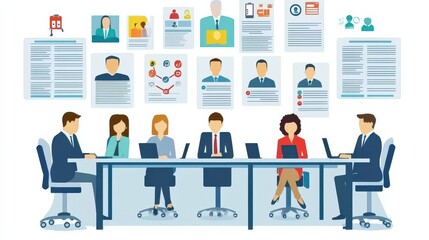 Diverse Business Team Collaborating in a Modern Conference Room with Digital Displays