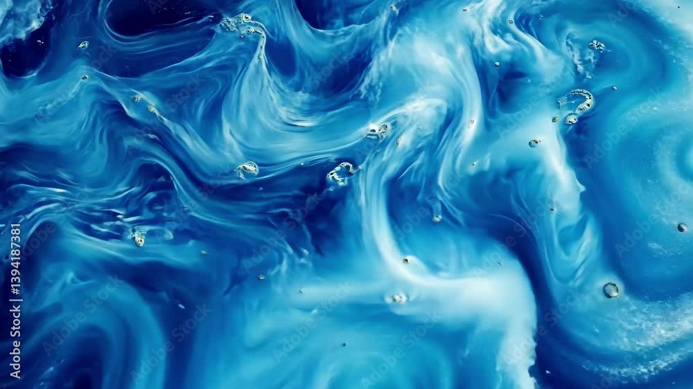 Poster dynamic abstract water patterns flowing with blue hues and soft motion effects in a tranquil setting