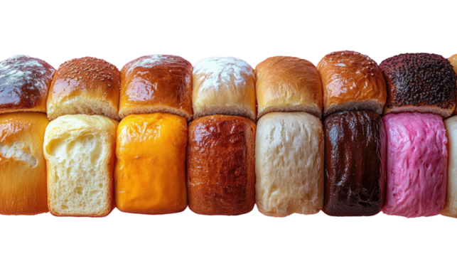 Bread Variety Showcase: A mouthwatering display of freshly baked bread, showcasing a diverse array of shapes, textures, and colors, creating an inviting and delicious visual feast.