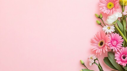 Fototapeta premium Floral arrangement on soft pink background creating a tranquil backdrop