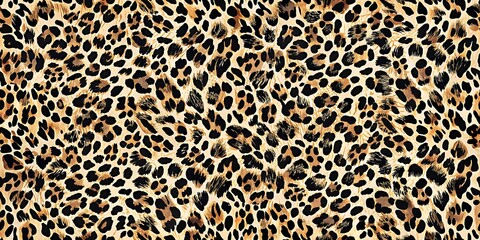 Realistic Seamless Leopard Print Pattern &ndash; Bold Animal Skin Textile Design in Beige, Black, and Brown Tones for Fashion, Fabric, Wallpaper, Accessories, and Graphic Projects