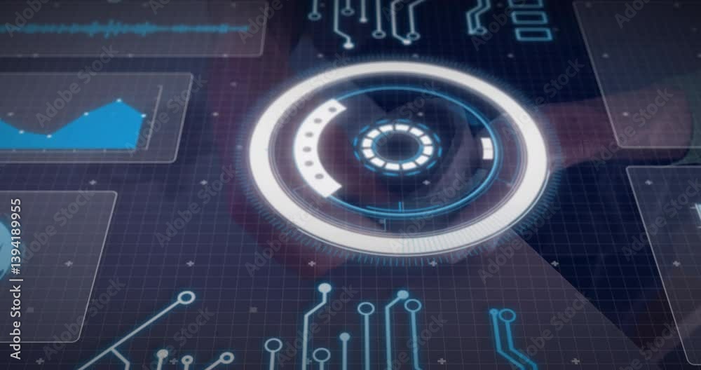 Poster circular graphics and circuit patterns creating futuristic animation interface design