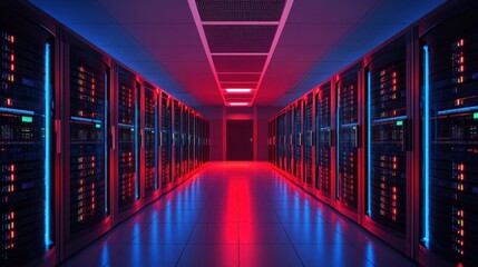 Super computer analyzing complex data in high-tech server room environment