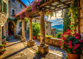 Fototapeta premium Enchanting Umbrian Hill Town Square A Macro Perspective of Italian Charm