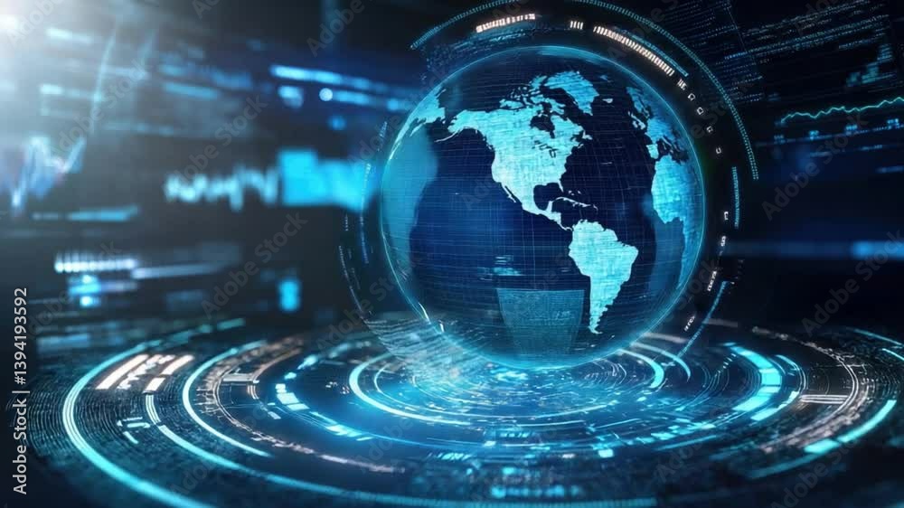 Wall mural high-tech digital globe with data streams and futuristic interface perfect for technology, science, 