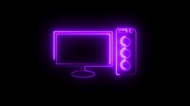 A dynamic animation of a supercomputer icon with neon glowing effects