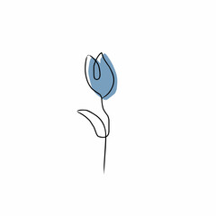 Minimalist Hand Drawn Floral Vector Illustration for Art and Decor, Aesthetic Beautiful Blue Tulip Flower