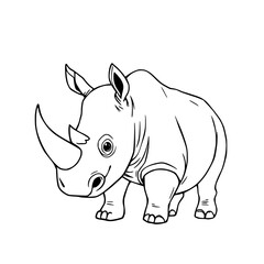 Fototapeta premium Rhino illustration: A charming cartoon illustration of a rhinoceros stands in a simple, graphic style, highlighting the animal's key features like its horn and distinctive shape.