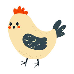 Flat vector characters of chicks, hen, and rooster for Easter. Cute and festive design with farm birds, perfect for spring and holiday themes.