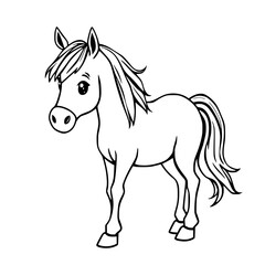 Fototapeta premium Cute Pony Illustration: A charming illustration of a friendly pony. This simple, line-art design is perfect for adding a touch of whimsy to any project. 