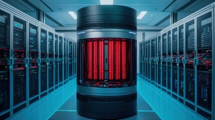 Revolutionary action unveils supercomputer with quantum processor in high-tech data center environment