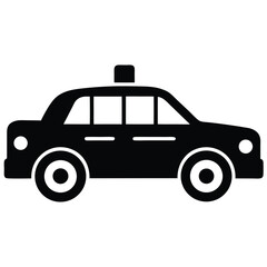 Classic Black Taxi Cab Silhouette Vector Illustration For Transportation Concepts.