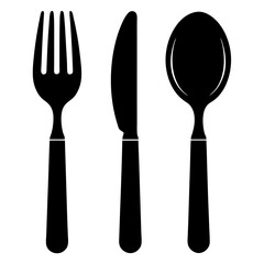 Flat Style Cutlery Set with Fork Knife and Spoon Silhouettes