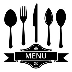 Flat Style Cutlery Set with Fork Knife and Spoon Silhouettes