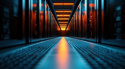 Futuristic data center featuring innovative supercomputer installation low angle view of digital infrastructure