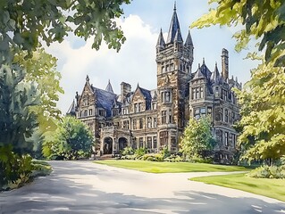 Obraz premium Castle Watercolor Landscape