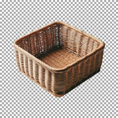 A wide, empty square basket, Traditional Wicker Basket with Handle for Picnics on transparent background, png, psd
