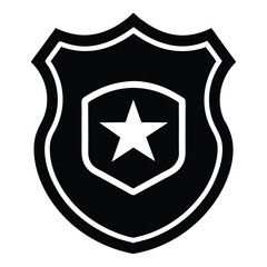 Black And White Vector Illustration Of A Police Badge With Star Emblem.