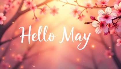 Hello May, Juny, July, August handwritten calligraphy lettering text. Spring month vector with flowers and leaves. Decoration floral. Illustration month may