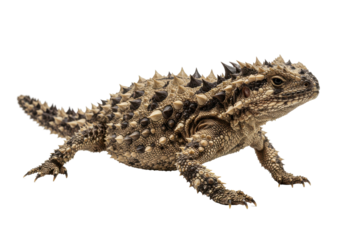 Spiky Lizard Crawling on a Surface with a Neutral Background
