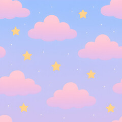 Obraz premium Seamless pattern of floating pink clouds and stars in a dreamy sky environment