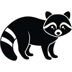 Minimalist Raccoon Silhouette Standing Vector Illustration Isolated On White Background.