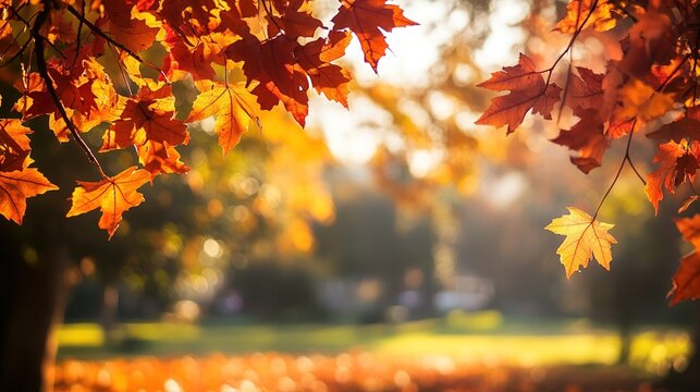 Sunlit garden trees with soft bokeh, a serene escape into nature's warmth.