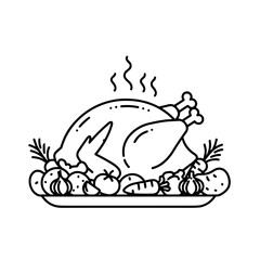 Roast turkey with vegetables on a dinner plate  