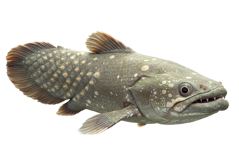 Close-up of a prehistoric fish species swimming gracefully in clear water