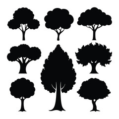 Sycamore forest tree icons of silhouette black shape vector isolated on white background