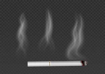 Cigarette with smoke effect isolated on a transparent background Realistic Smoke Steam Fog Effects 
