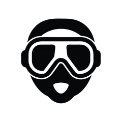 Scuba Diver Mask Silhouette Icon For Snorkeling And Underwater Diving In Black Color.