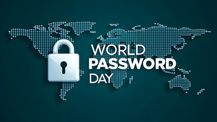 World Password Day Concept: Padlock Symbol on Global Map Emphasizing Cybersecurity, Data Protection, and Online Safety Awareness