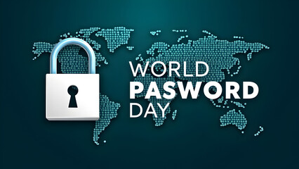 World Password Day Concept: Padlock Symbol on Global Map Emphasizing Cybersecurity, Data Protection, and Online Safety Awareness