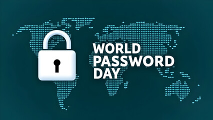 World Password Day Concept: Padlock Symbol on Global Map Emphasizing Cybersecurity, Data Protection, and Online Safety Awareness