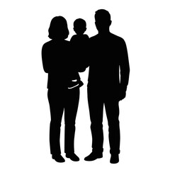 Family silhouette holding baby together on a plain background  