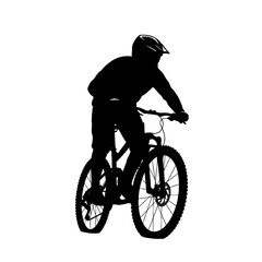 Naklejka premium Silhouette of a cyclist riding a mountain bike against a white background 