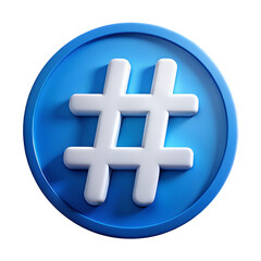Obraz premium 3D Render of a Hashtag Icon A White Hashtag Symbol on a Blue Circular Background Perfect for Social Media Marketing and Digital Projects