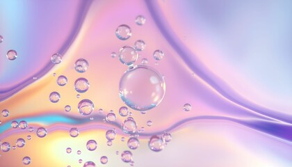 Floating Bubbles on Holographic Background in Macro Shot