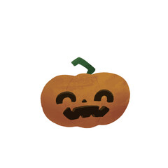 ハロウィンのオレンジ色のかぼちゃのジャックオランタンの手描きのかわいいカラーイラスト