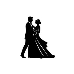 Fototapeta premium Elegant couple dancing happily in formal attire on white background 