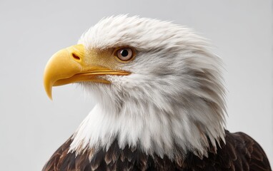 Obraz premium A close-up portrait of a proud bald eagle, pure white background