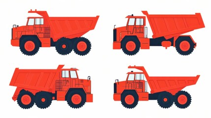 Vibrant Construction Vehicles with Dumper Trucks in Four Distinct Angles and Designs