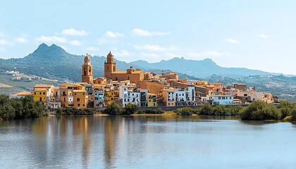 Fototapeta premium Italian Town by River Scenic View