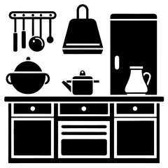 Minimalist Kitchen Icon – Black Silhouette on White Vector Design.