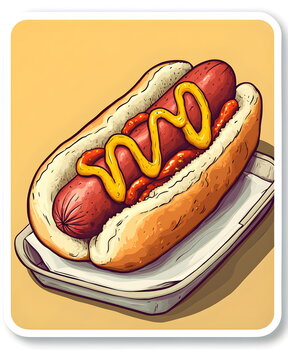 hot dog with mustard on tray clip art preview