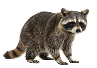 Obraz premium A curious raccoon standing alert in a natural setting, showcasing its unique features