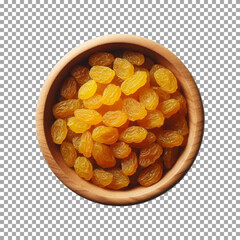 Golden Raisins in Wooden Bowl - Healthy Snack Option on transparent background, png, psd
