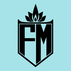 FM Logo with Elegant Crown Symbol and Shield